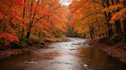 Fototapeta premium Serene Autumn Landscape with Colorful Trees and Flowing River