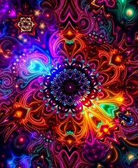 Abstract Cosmic Fractal Art with Bright Celestial Elements