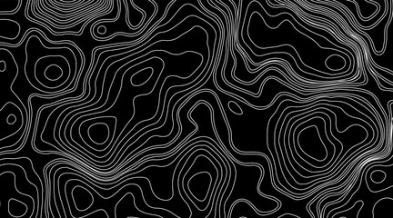Abstract topographic contour map concept, cartography geographic terrain pattern design, topo wavy black and white mountain surface, liquid line art background