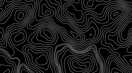 Abstract topographic contour map concept, cartography geographic terrain pattern design, topo wavy black and white mountain surface, liquid line art background