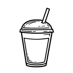 Outline drawing of disposable plastic cup with straw