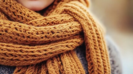 Close-up knitted scarf, fall fashion, outdoors
