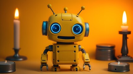 Cute digital robot pointing at copyspace background