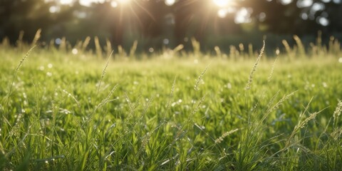 Golden Hour Meadow Tall Grasses Illuminated by Warm Sunlight in a Serene Field