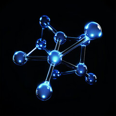  simple blue with top lighting molecular structure on black background -