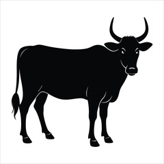 A Caw silhouette illustration on white background , ,black silhouette of a cow, 
