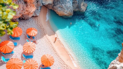 Secluded cove beach, turquoise water, summer vacation