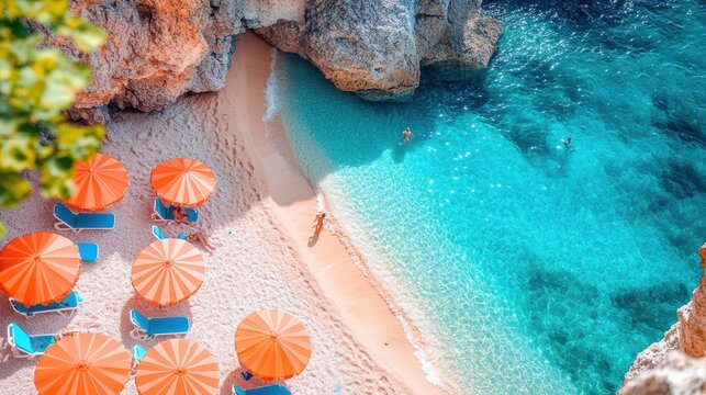 Secluded cove beach, turquoise water, summer vacation - Powered by Adobe
