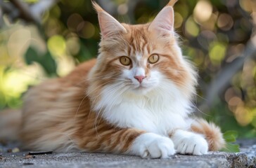 Fototapeta premium Cute fluffy red and white young cat relaxation mammal pet