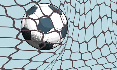 Fototapeta premium Soccer ball hitting the net, vector banner for football design. Vector template.