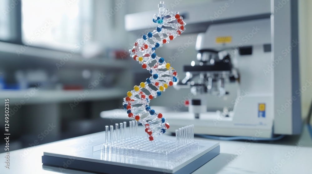 Poster creating a detailed dna structure model in a scientific lab 3d visualization techniques and analysis