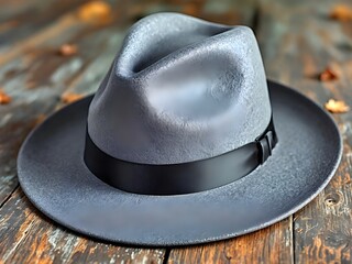 Gray felt hat with black satin ribbon - 02