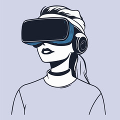 Illustration of a girl wearing VR glasses technology