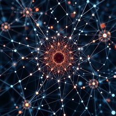 Obraz premium Abstract Starburst Design: Intricate Network Patterns Symbolizing Advanced Technology and Intelligent Evolution