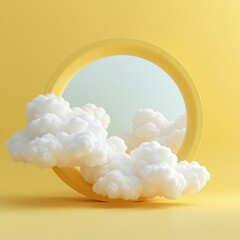 3D Render of Abstract Yellow Background with Clouds Flying from Tunnel