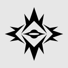Obraz premium An abstract, geometric, and futuristic emblem with sharp, spiked edges and a central eye-like design. Ideal for technology, sci-fi, gaming, security, and branding applications. Bold digital vector sym