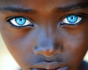 Close-up portrait of child with striking blue eyes. Possible use stock photography