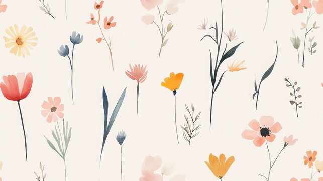 Delicate Floral Pattern With Pastel Colors On White Backgrounds