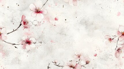 Delicate Floral Pattern With Pink Flowers On Light Gray Backgrounds and White Backgrounds of Spring Flowers and Branches Featuring Pink Cherry Blossoms and Gentle Colors. It Is A Seamless Pattern