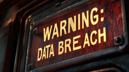 Warning: Data Breach Alert Sign with Vintage Red Background