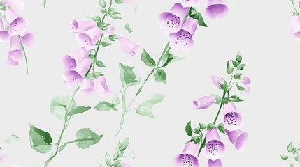 Delicate Floral Seamless Pattern With Light Purple Flowers And Light Green Leaves