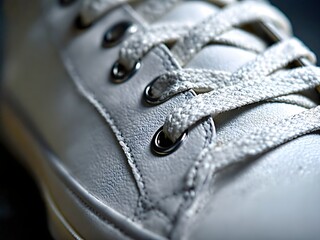 Shiny metallic eyelets on a white leather sneaker - 02