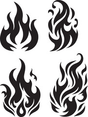 set of fire flames silhouette illustration