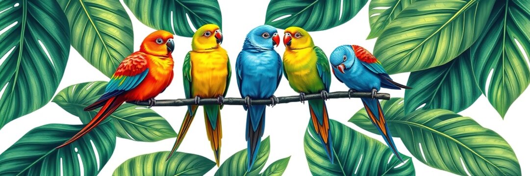 Tropical Tapestry of Parakeets