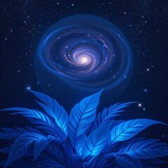 Cosmic Tropical Blue Foliage with a Space Vibe for Creative Projects