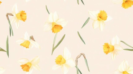 Floral Pattern Daffodils Seamless Design for Springtime Backgrounds and Textiles Designs with Flowers in Pastel Colors Illustrations and Graphics Patterns and Textures for Website and Social Media