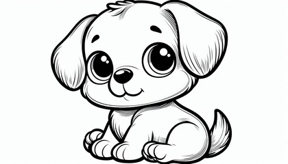 Fototapeta premium Adorable puppy illustration with large eyes and simple line art