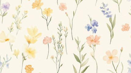 Pastel Watercolor Floral Seamless Pattern (Repeat Pattern) and other background design elements such as flowers, leaves, and borders.keywords used to describe the design. Floral design, watercolor