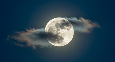 Full moon shining brightly in a clear night sky, surrounded by wispy clouds, creating a serene atmosphere