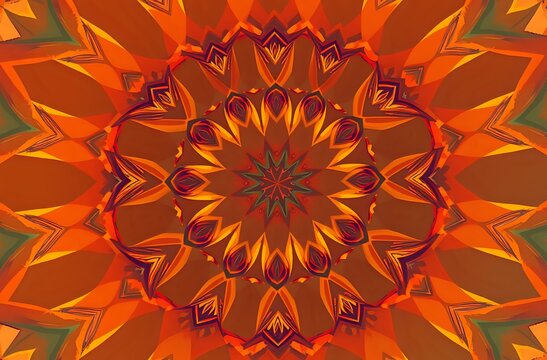 Abstract Digital Art - Vibrant Geometric Patterns Mandala-Inspired Wallpaper with Warm Tones