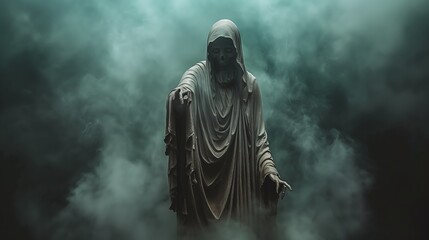 A Mysterious Cloaked Figure Appears in an Eerie Foggy Atmosphere, Creating Chills and Drama
