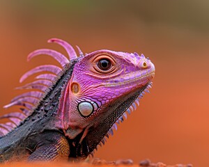 Obraz premium A vibrant close-up of a colorful iguana showcasing its unique features and textures.