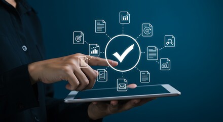 hand pushing a button on a touch screen