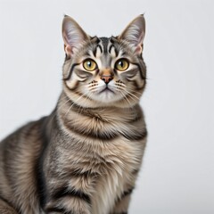 Obraz premium Portrait of Silver Tabby British Shorthair Cat Looking at the Camera with Copy Space