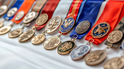 Close-Up of Diverse Military Medals Displayed in Honor of American Memorial Day. Concept of Honor, Patriotism, Military Recognition, National Pride