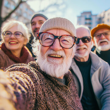 A gropu of senir's having fun in the city and showcasing joie de vivre in old age