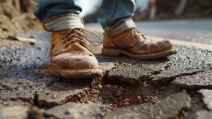 Restoring damaged pavement  essential repair work on potholes in deteriorating asphalt roads