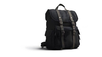 Naklejka premium A black backpack, isolated on a white background