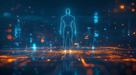 Digital Human in Futuristic Cityscape