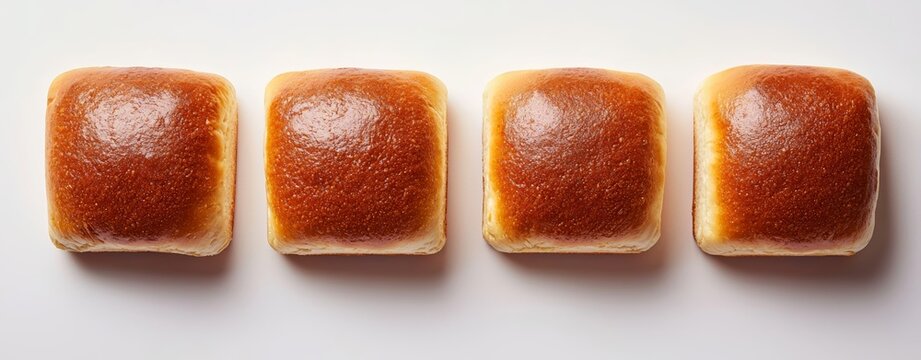 Four Golden Brown Bread Rolls in a Row