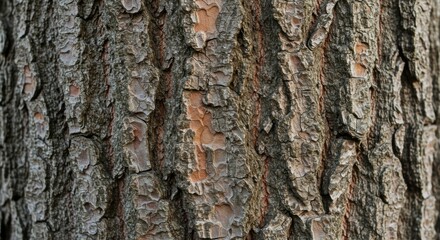 Close-up view of textured tree bark showcasing natural patterns and colors in a forest setting (1)