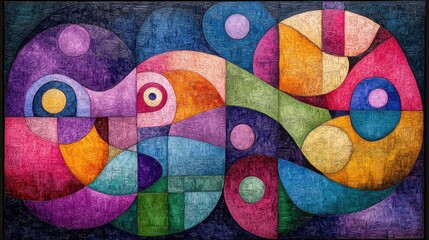 Abstract colorful artwork, swirling shapes, textured canvas, modern art, home decor