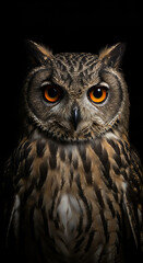 Obraz premium Intense Owl Gaze: Captivating Portrait of a Majestic Bird of Prey in Striking Detail & Vibrant Eyes - Nature, Wildlife Photography