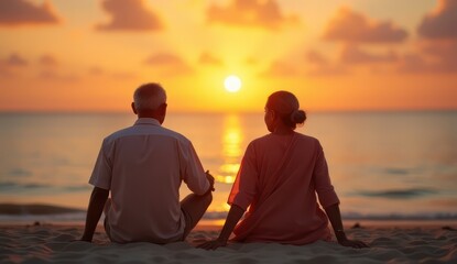 romantic sunset stroll for senior indian couple