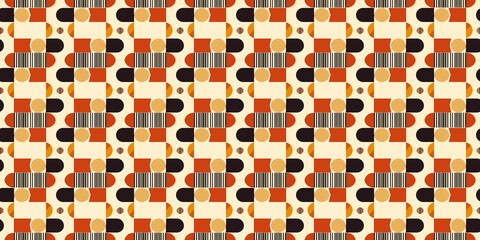 Abstract African art shapes seamless backgrounds, tribal geometric decoration patterns. Colored flat boho symbols illustrations	