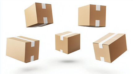 Fototapeta premium five cardboard boxes with white packing tape,with clipping path